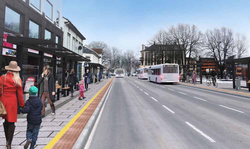 Illustrasjon av en tenkt gateterminal i Tønsberg sentrum