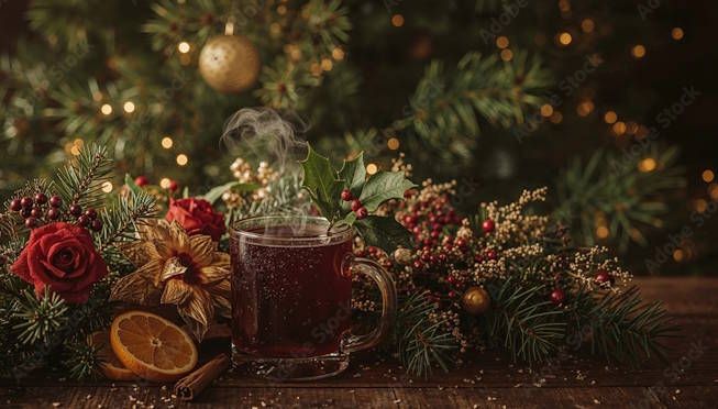 Julegløgg mellom granbar og pynt