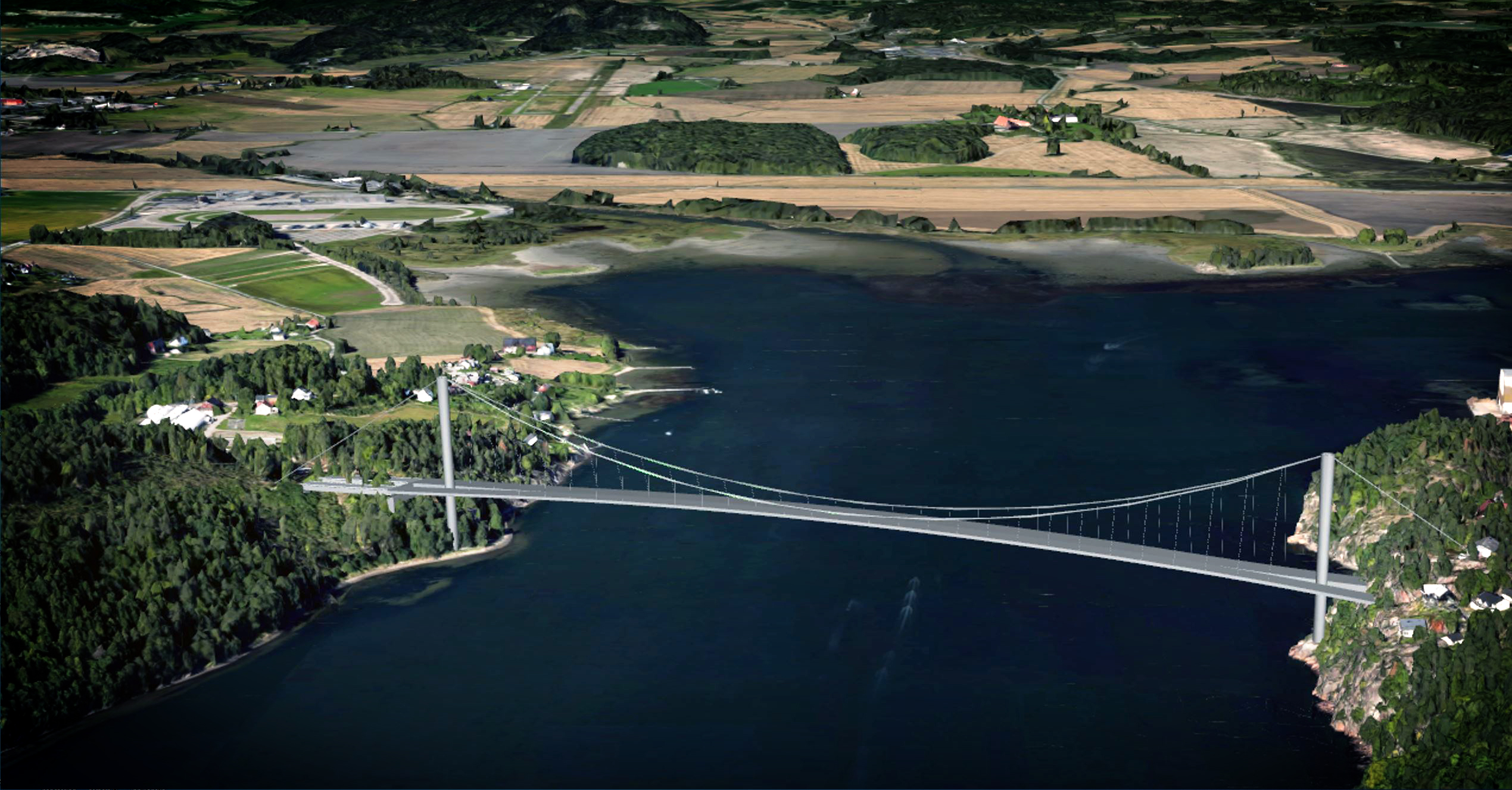 Illustrasjon av den mulig bru over Vestfjorden, sett fra syd mot Jarlsberg