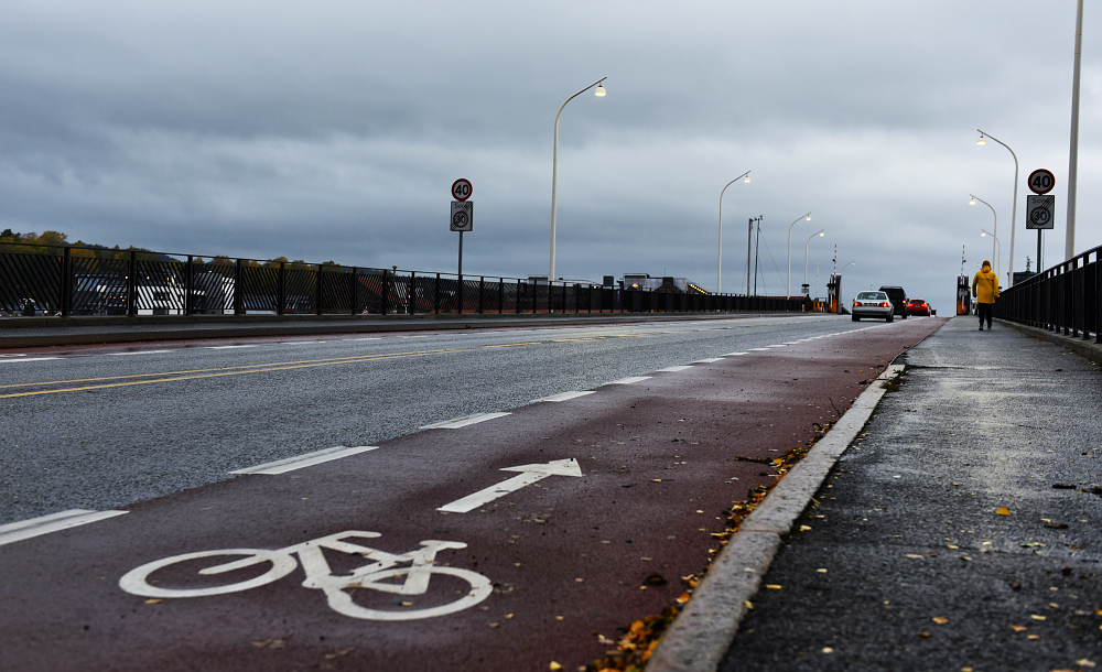 Bilde av sykkelfelt på Porsgrunnsbrua.