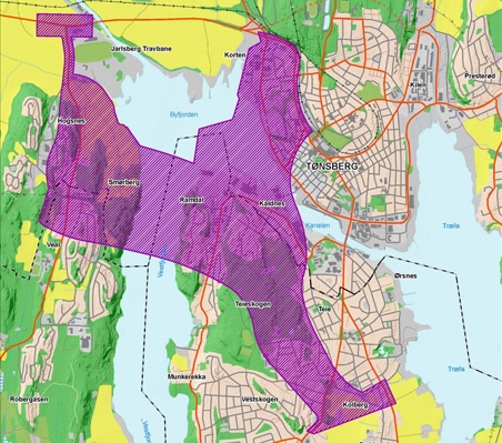 Kartskisse over planområdet for ny fastlandsforbindelse