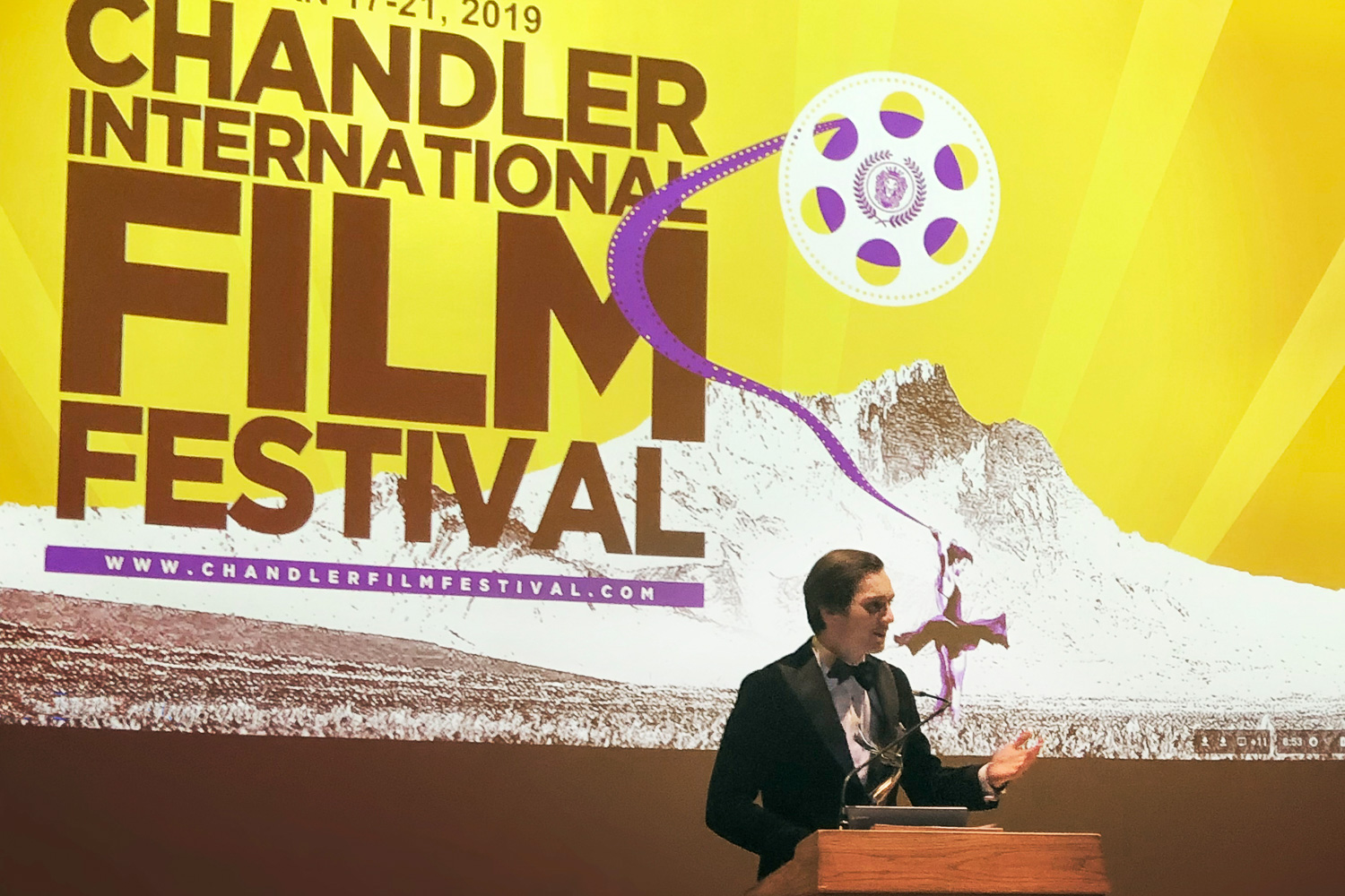 Marcus på talestolen på filmfestivalen