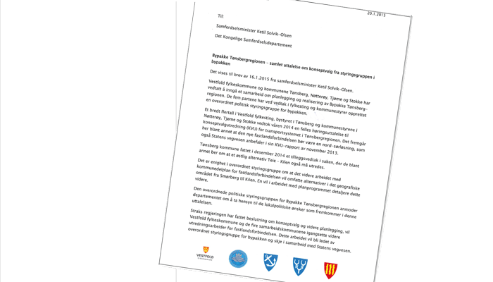 Skjermbilde av brevet til Samferdselsministeren 2015