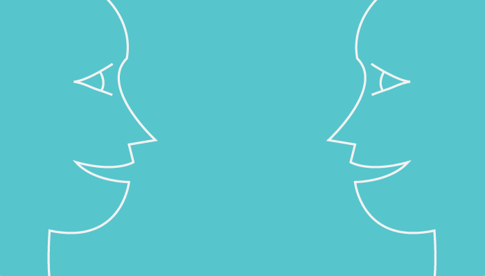 Illustrasjon av to hoder som snakker sammen