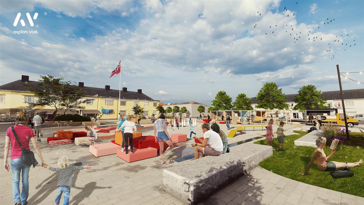 Illustrasjon av et tenkt nytt Teie torg