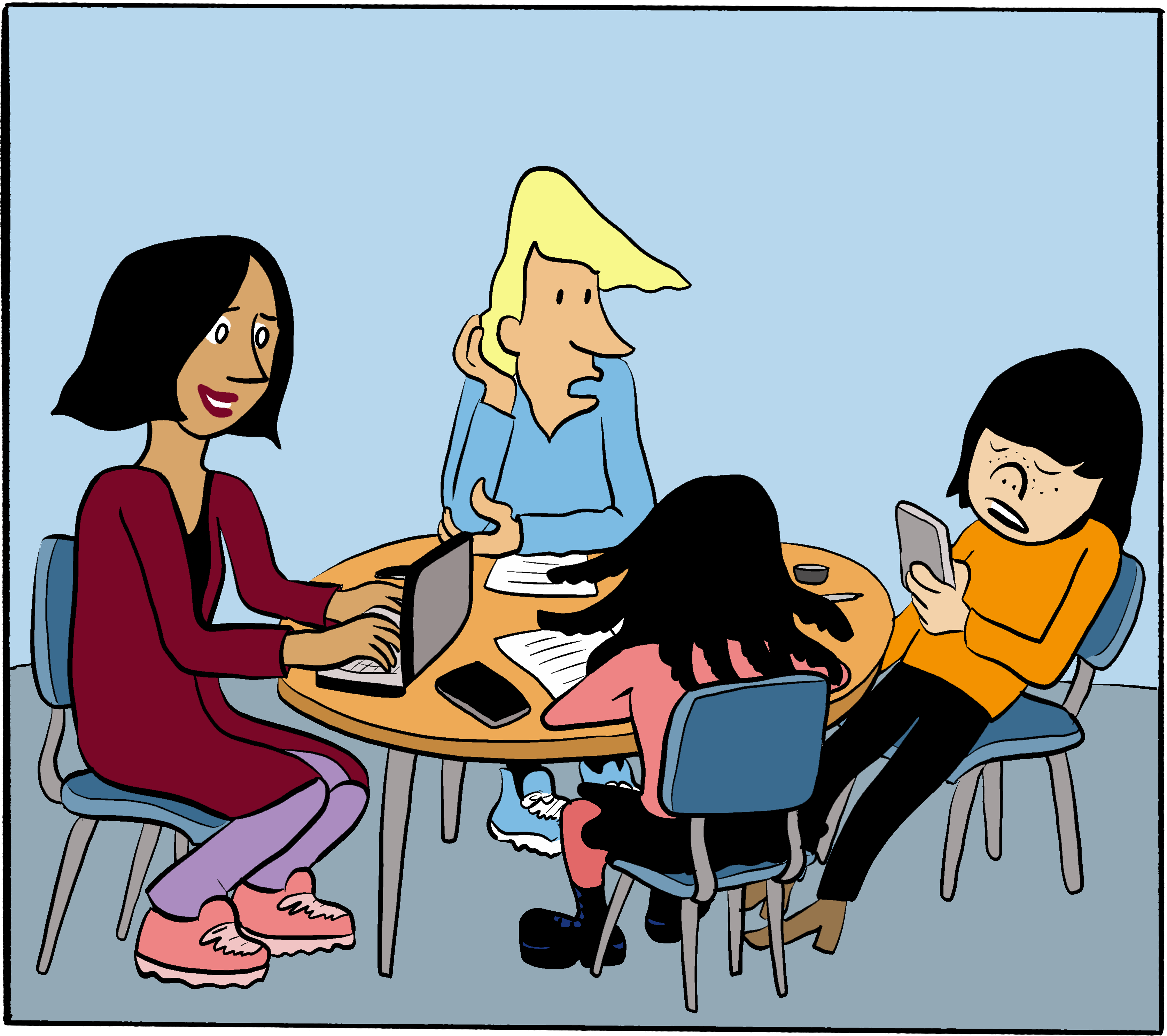 4 ungdommer rundt et bord