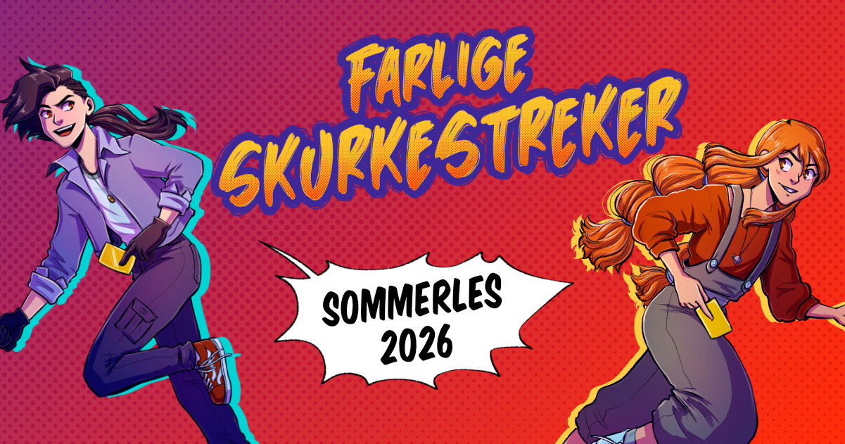 Tegneserie-illustrasjon av sommerleskarakterene Asbjørn og Astrid.