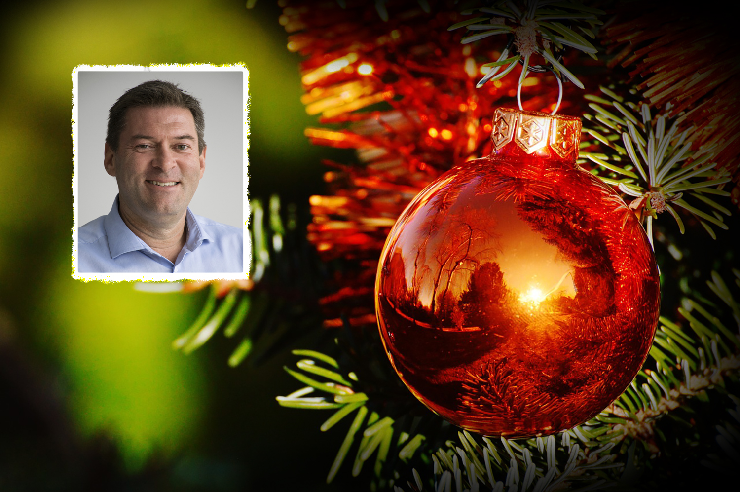 Portrett av rektor og bilde av julekule