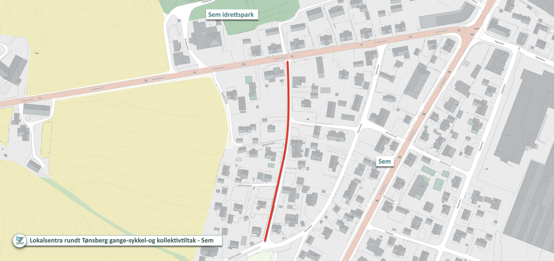 Kart med prosjektet tegnet inn med rød strek