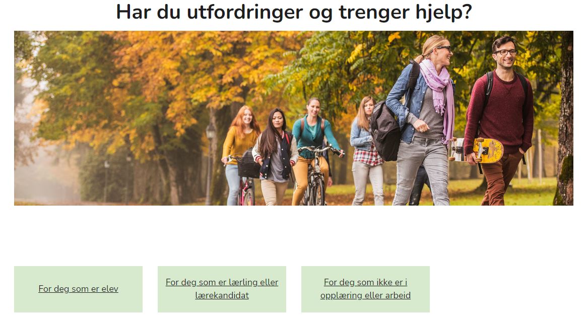 Skjermdump av den nye nettsiden "Har du utfordringer og trenger hjelp?"
