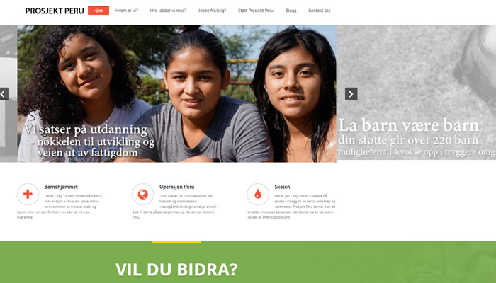 Skjermdump fra hjemmesiden til Prosjekt Peru